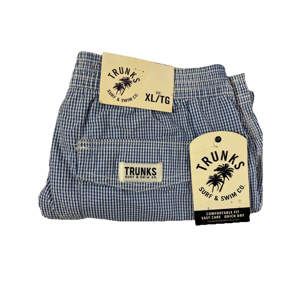 Trunks Surf and Swim‎ Co Men's Swim Shorts Size XL Blue White Seersucker NWT
